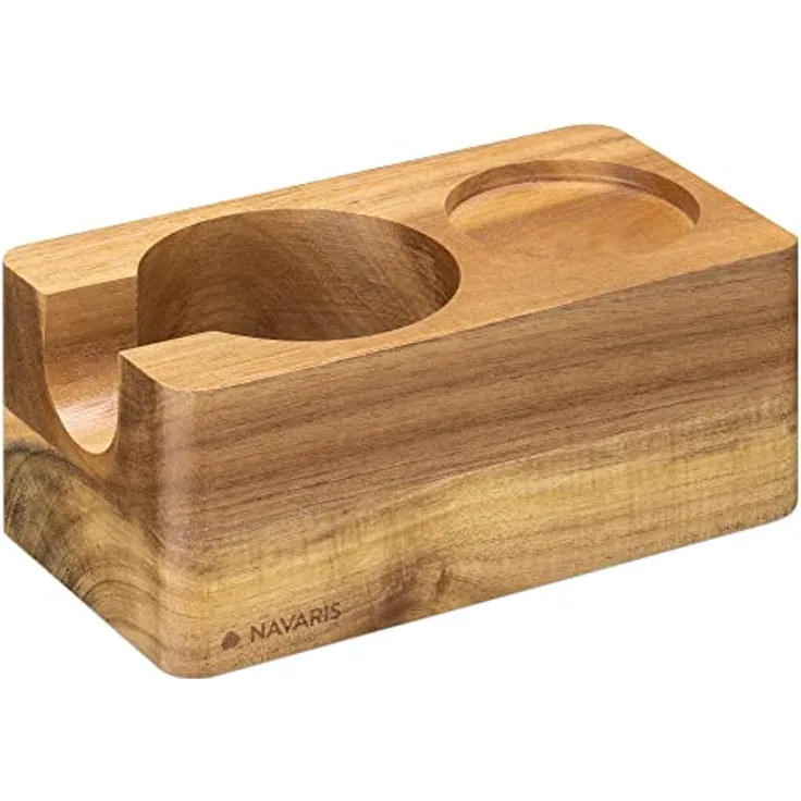 Navaris Tamperstation 58mm aus Akazienholz - Holz Tamper Station für Siebträger - Abklopfbehälter Abklopfer - Barista Zubehör - Natur braun