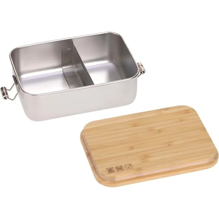 LÄSSIG Lunchbox Bamboo Happy Prints, Bambus, Edelstahl, mit Holzdeckel - Preisvergleich – Bild 2