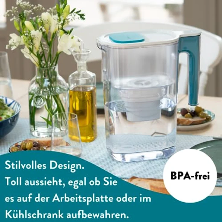 Aqua Optima Perfect Pour Wasserfilterkanne, 3,6 Liter mit Evolve+ Wasserfilterkartusche zur Reduzierung von Mikroplastik, Chlor und Kalk, Blau – Bild 3