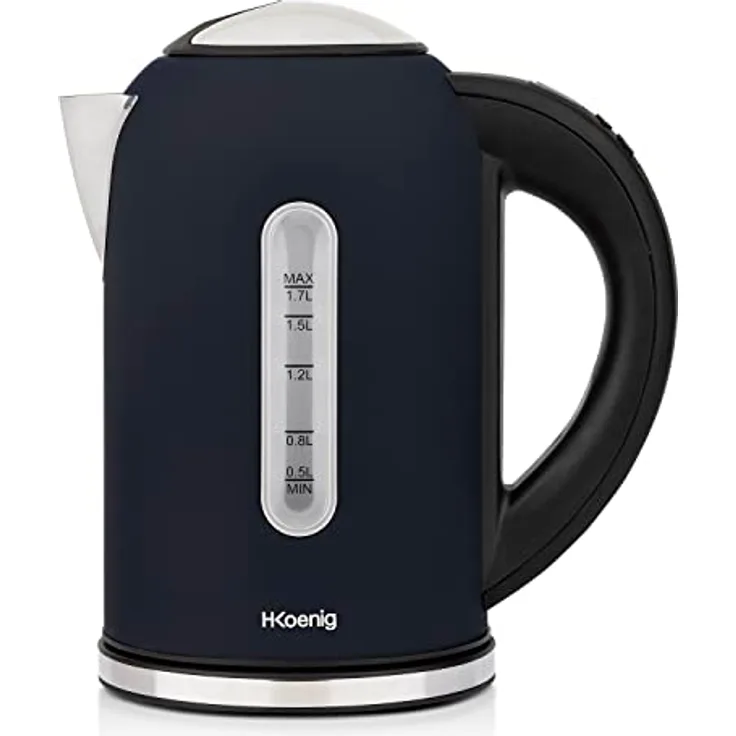 H.Koenig BOE56 Elektrischer Wasserkocher, 2200 W, Kapazität 1,7 l, Basis 360 Grad, Dunkelblau, LCD.
