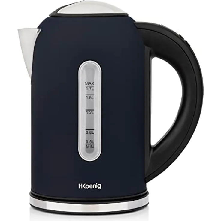 H.Koenig BOE56 Elektrischer Wasserkocher, 2200 W, Kapazität 1,7 l, Basis 360 Grad, Dunkelblau, LCD. – Bild 1