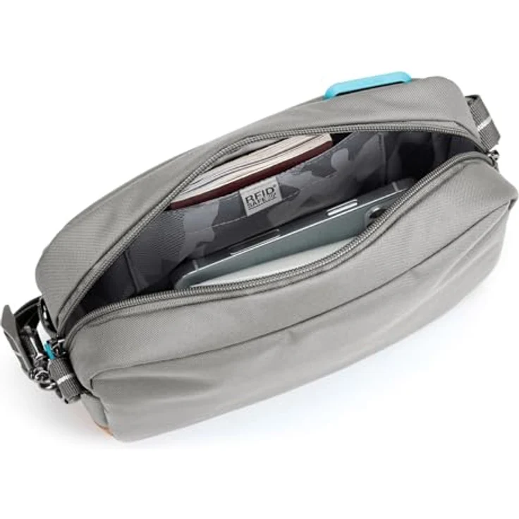Pacsafe Go Umhängetasche RFID, 24 cm, grau, 100% PET mit sicherer RFID-Technologie – Bild 7