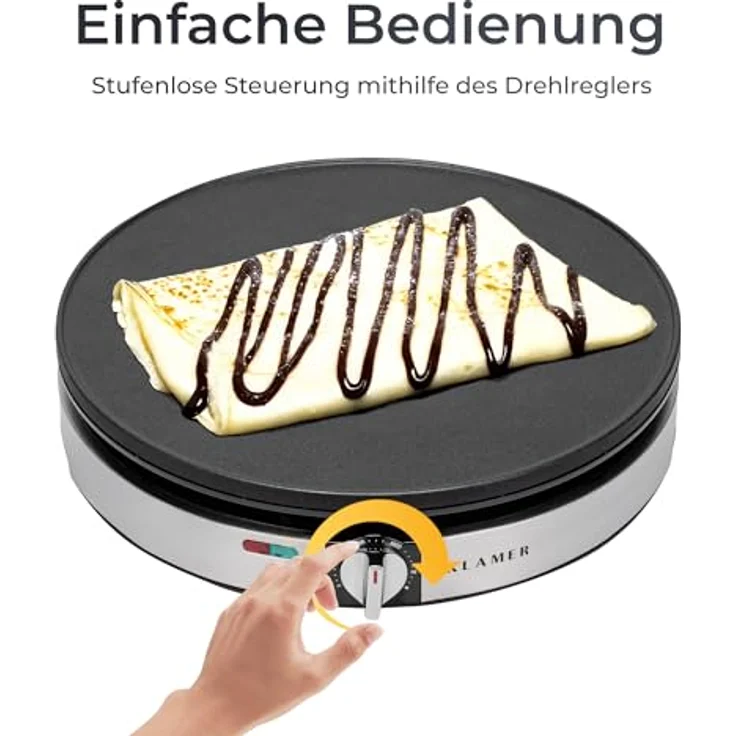 KLAMER Crêpesmaker 30 cm, 1400 W, Antihaftbeschichtung, stufenlose Temperatureinstellung, inkl. Teigverteiler und Wender – Bild 7