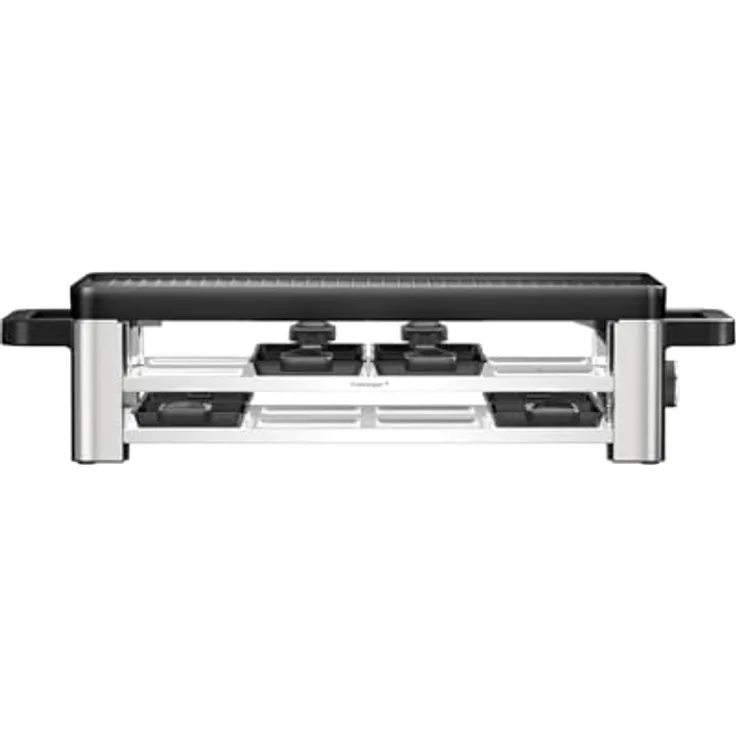 WMF Lono Selection Raclette Grill für 8 Personen, 1500 W, mit antihaftbeschichteten Pfännchen und variabler Temperaturkontrolle, Cromargan Edelstahl, schwarz