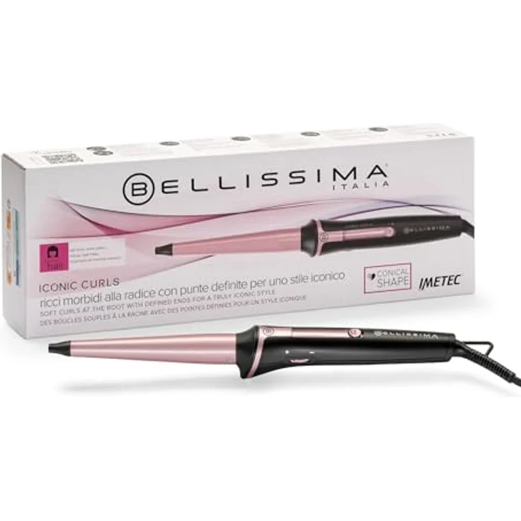 BELLISSIMA Iconic Curls, Lockenstab mit Keramikbeschichtung, konische Form für weiche Locken und definierte Enden, Temperatur 150°C/210°C, Durchmesser 13/25 mm, inklusive Thermohandschuh – Bild 1