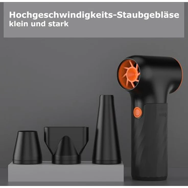 @tec Mini Turbo Akku Staubgebläse, kabellos mit 130.000 U/min, 6000mAh, Schwarz/Orange – Bild 2
