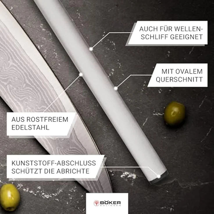 Böker Wetzstahl Böker Manufaktur Solingen Diamant Schleifstab, mittlere Körnung, 28 cm, Schwarz – Bild 4