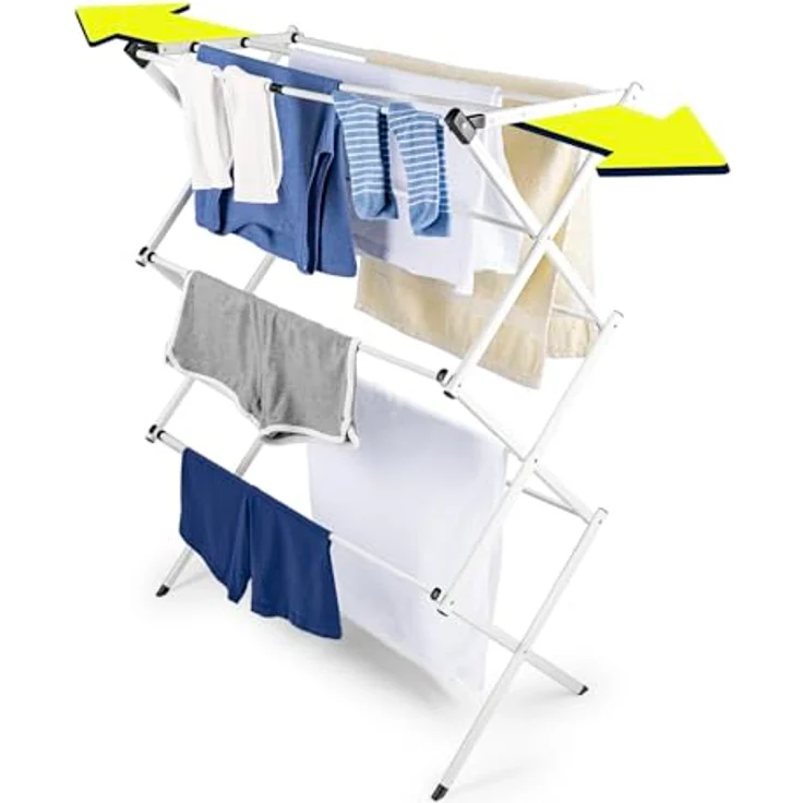 EASYmaxx Teleskop Wäscheständer 800, Wäscheturm mit 8 m Trockenlänge, faltbar und platzsparend, Standtrockner in klein und schmal, leicht klappbar, robust aus pulverbeschichtetem Stahl, ideal für kleine Haushalte – Bild 1