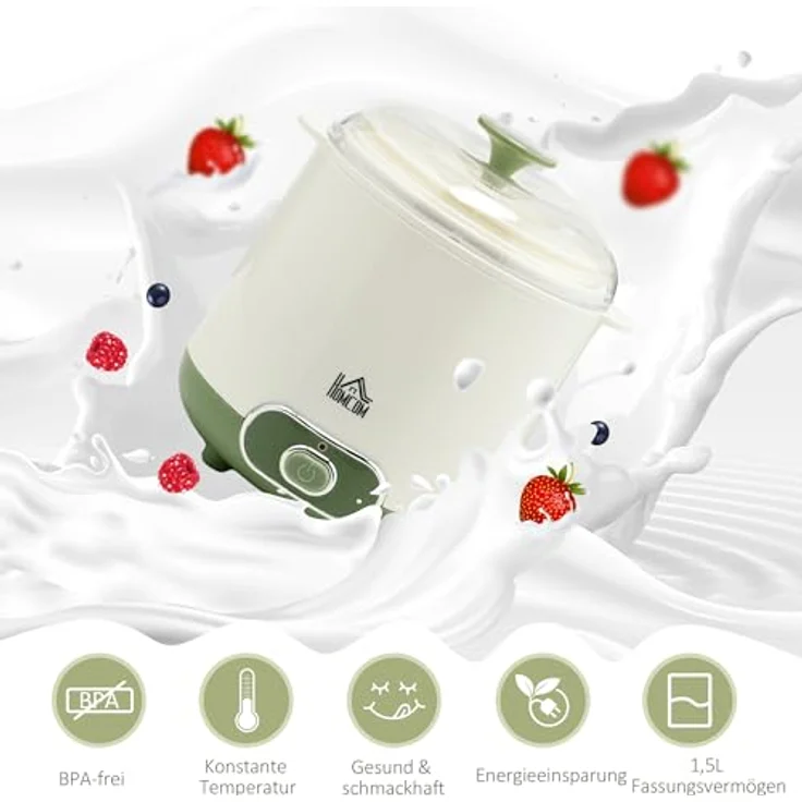 HOMCOM Joghurtbereiter 1,5 L Joghurtmaschine für griechischen Joghurt, inkl. 2 Behälter, Sieb, Weiß – Bild 3