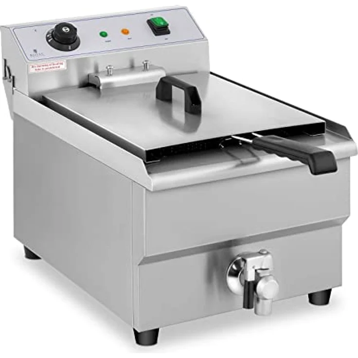 Royal Catering Elektro-Fritteuse Edelstahl RCEF 16EB (3.500 W, 16 l Kapazität, 50-200 °C, Kaltzone, Ablasshahn) – Bild 2