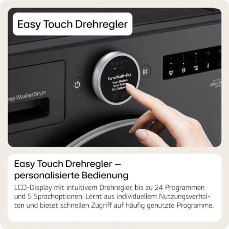 LG HPWD116BA X-Serie Waschtrockner, 11 kg Wasch- und 6 kg Trocknungskapazität, 1350 U/Min., schwarz, mit AI Wash+Dry und TurboWash+Dry Technologie – Bild 3
