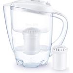 PHILIPS Aqua Solutions Wasserfilter-Karaffe gegen Kalk, Blei, Chlor, Pestizide, Mikro-Plastik, mit Aktivkohle und Mikrofiltration, weiß, AWP2920
