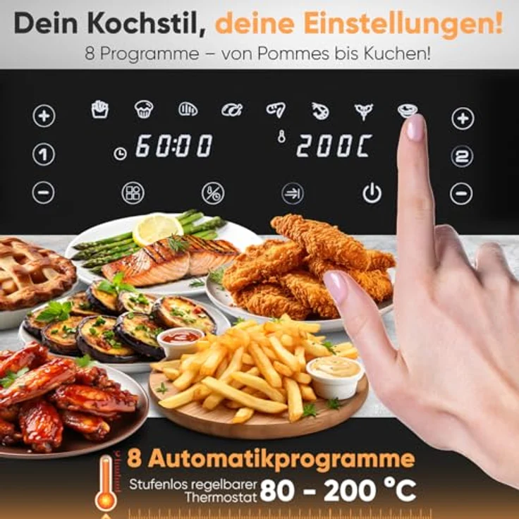 ProfiCook Heißluftfritteuse PC-FR 1295 H, Zeitgleich-fertig-System, 9L, 2 Kammern, Edelstahlfront – Bild 7