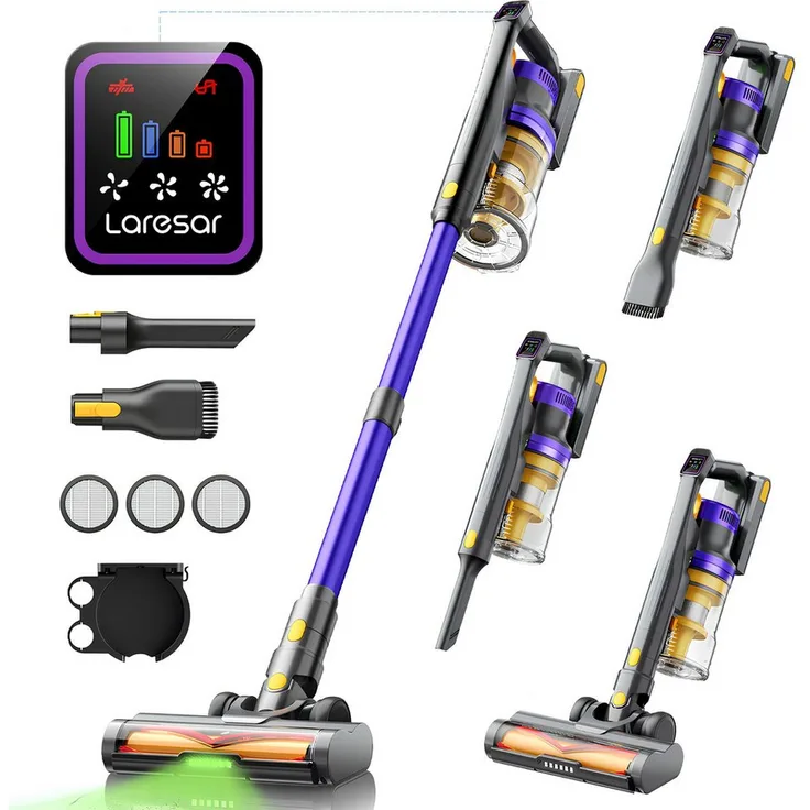Laresar X11 3-in-1 Akku-Bodenstaubsauger, 550W mit 55.000PA Saugkraft, 60 Min Laufzeit, 99,98% Staubreinigung, LED-Bodenbürste, abnehmbarer Akku