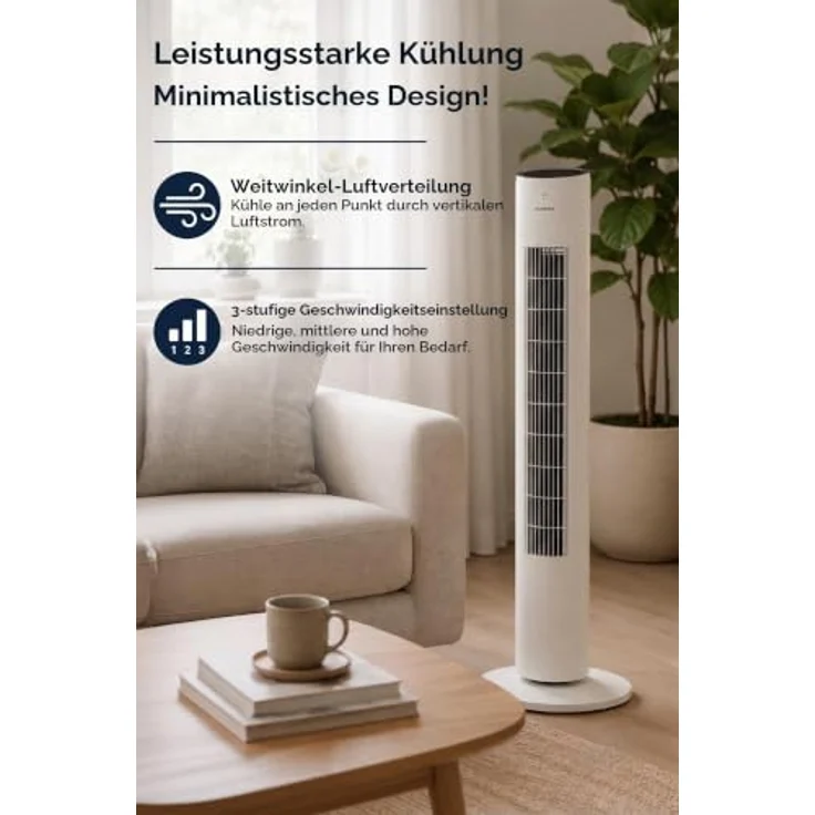 KUMTEL Standventilator, 50 W mit automatischer Abschaltfunktion und Fernbedienung, 60° Oszillation, weiß – Bild 6