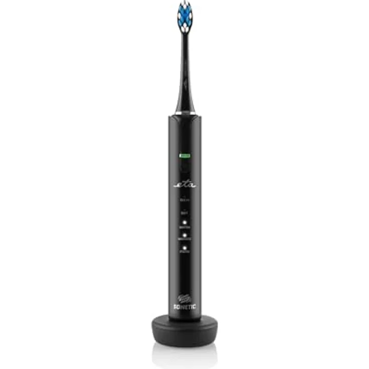 ETA elektrische Schallzahnbürste Sonetic, 5 x Reinigungsmodi, bis zu 40.000 Bürstenkopfbewegungen/Minute, Timer, 3,7 V Li-Ion-Akku, IPX7, 2 Ersatzköpfe, Schwarz – Bild 3