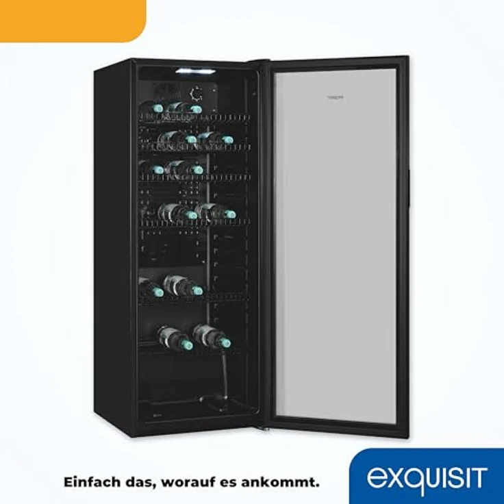 exquisit Getränkekühlschrank GKS240-GT-160C schwarz, Glastürkühlschrank mit 237 l Volumen – Bild 6
