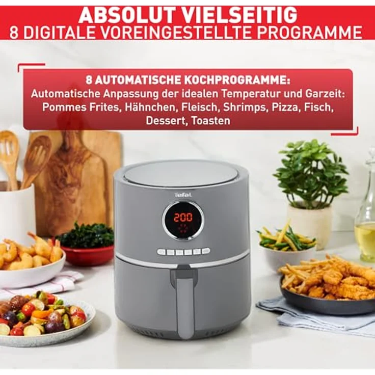Tefal EY111B Airfry Ultra Digital Heißluftfritteuse, ohne Öl, 4 Kochmöglichkeiten, 1400 Watt, 8 Programme, 4,2 Liter, Timer, Thermostat, grau – Bild 3