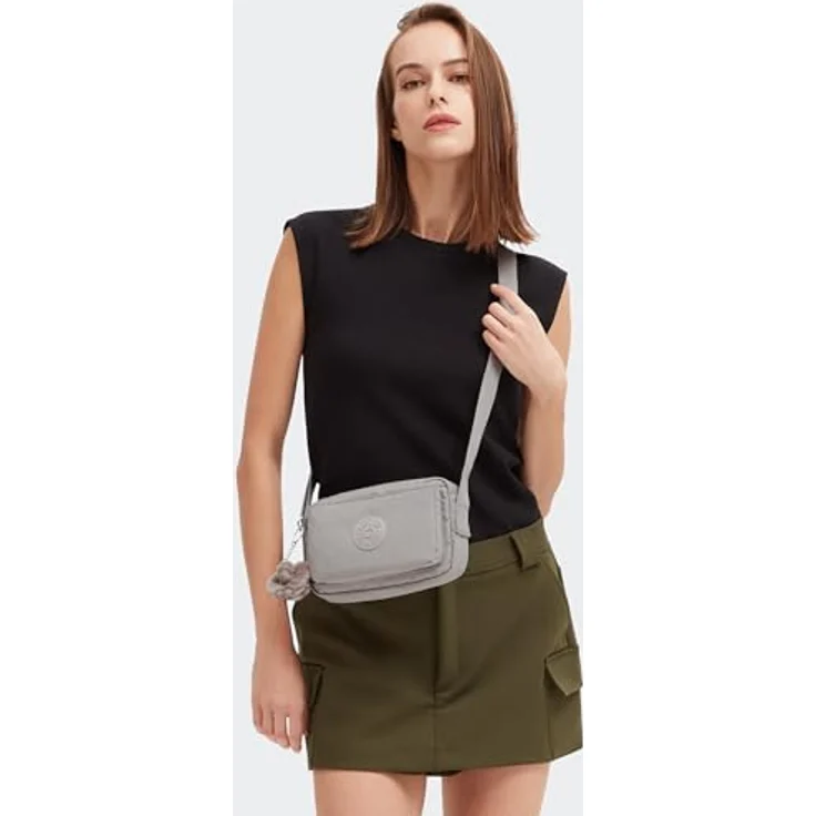 Kipling Basic Abanu, Umhängetasche 20 cm aus robustem Material, Grau mit verstellbarem Schultergurt und Seitentaschen – Bild 7