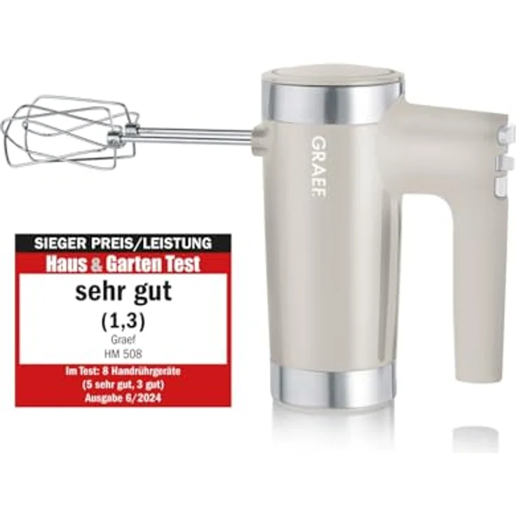 Graef HM508 Handmixer, 600 Watt, 7 Leistungsstufen, grau – Bild 2