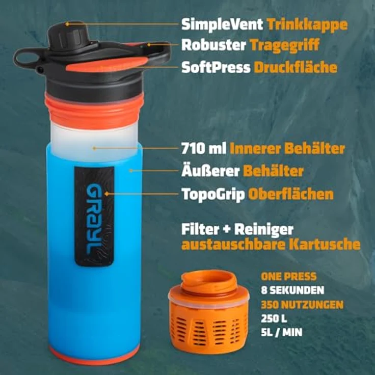 GRAYL GEOPRESS Purifier bali blue Wasserfilterflasche – Bild 3