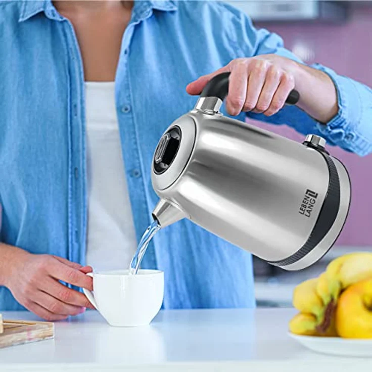 LEBENLANG Wasserkocher Edelstahl Temperatureinstellung – Leise, Temperaturanzeige & Warmhaltefunktion - 1,7 Liter & 2200W | Electric Kettle | Temperatur Edelstahl Wasserkocher Retro ohne Plastik – Bild 5