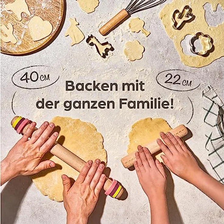 Nudelholz mit Abstandshalter - 2er Set - Teigroller aus nachhaltigem FSC Holz - Für gleichmäßiges Ausrollen – Bild 4