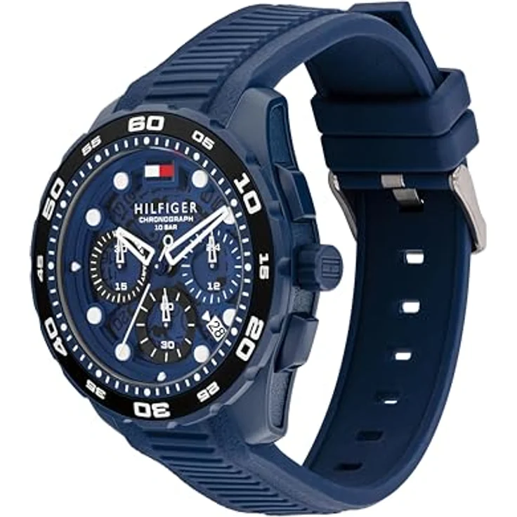 Tommy Hilfiger 1792232, Chronographen-Quarzuhr für Herren mit Kalender, Marinblaues Silikonarmband, 10 ATM wasserdicht – Bild 2