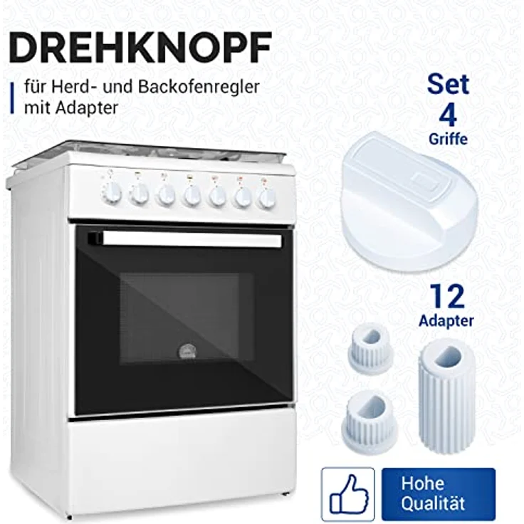 VIOKS SET 4x Drehknopf Herd Weiß Ø38mm Schalter Herd Universal mit Adaptern - Knöpfe & Schalter für Backöfen & Herde/Elektroherd Ersatzteile – Bild 2