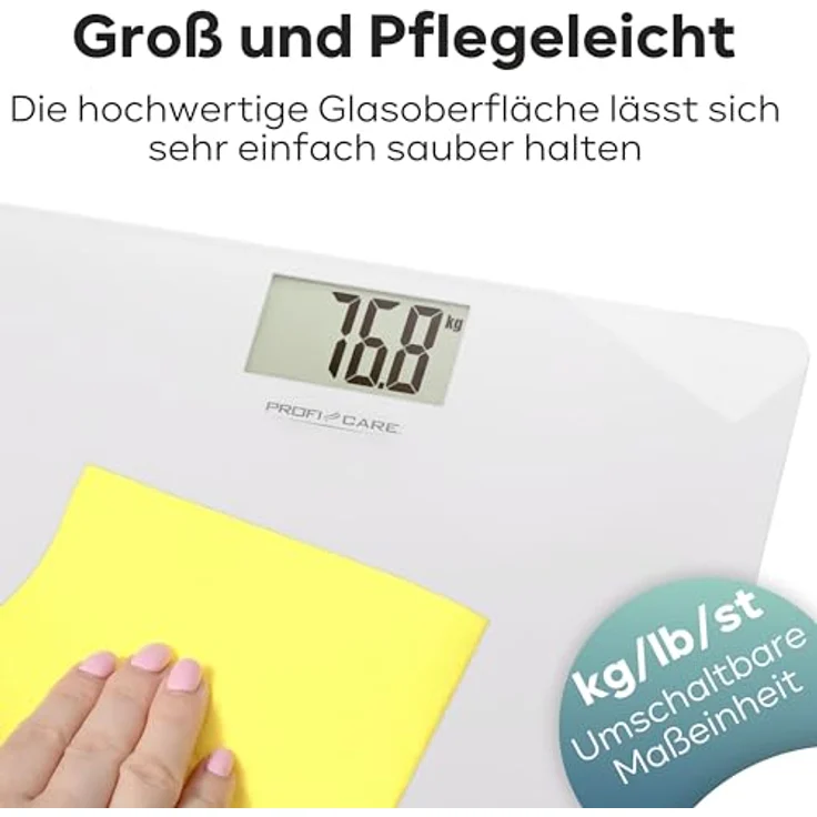 ProfiCare® Waage Personen mit Glasoberfläche | Körperwaage mit Messbereich 5-180 kg & großem LCD-Display | Personenwaage mit Step-On-Automatik | Waage Personenwaage digital | PC-PW 3122 weiß – Bild 5
