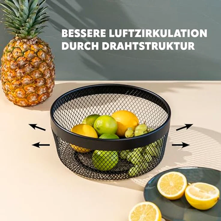 eluno Obstkorb - Brotkorb, moderne Obstschale aus schwarzem Metall mit abnehmbarem waschbarem Bezug - Luftzirkulation für längere Frische Ø ca. 25 x 11 H cm – Bild 5