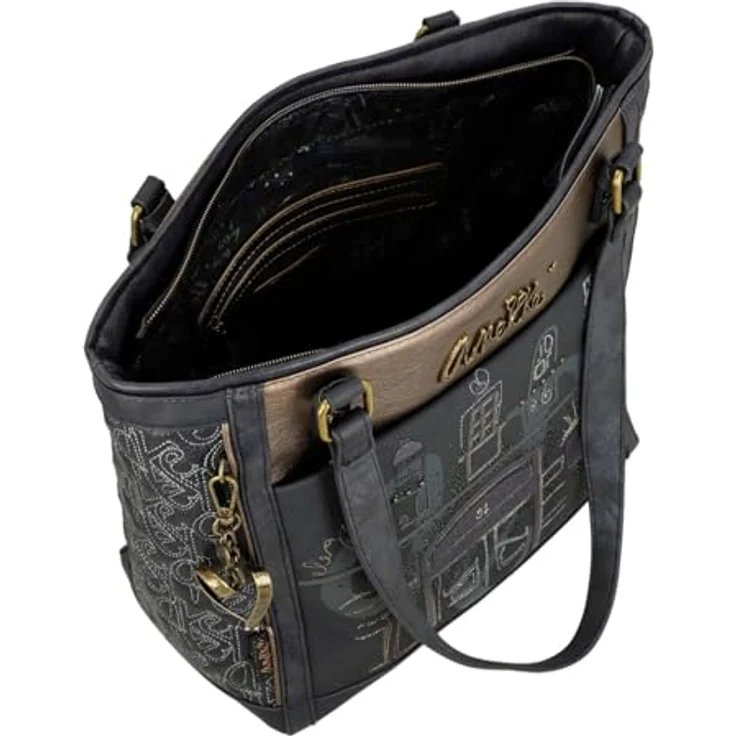 Anekke Shopper Boutique, elegante Polyurethan Einkaufstasche mit Reißverschluss und Umhängeriemen, braun – Bild 5