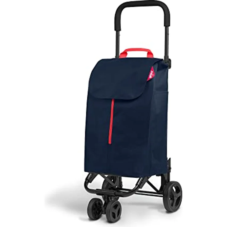 GIMI 102716 Einkaufskasten New Twin 4 Räder; Polyester Tasche Mit Kordelzugverschluss, 4 Räder ermöglichen EIN einfaches Tragen, Blau – Bild 1