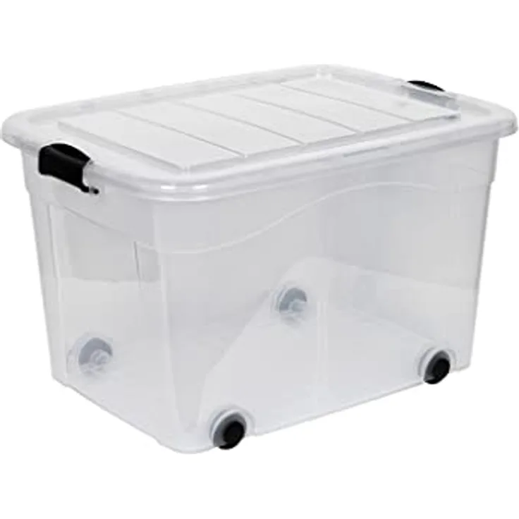 Kreher Aufbewahrungsboxen mit Deckel und Rollen. In Transparenter Ausführung aus robustem Kunststoff. In verschiedenen Größen (wählbar). (100 Liter)