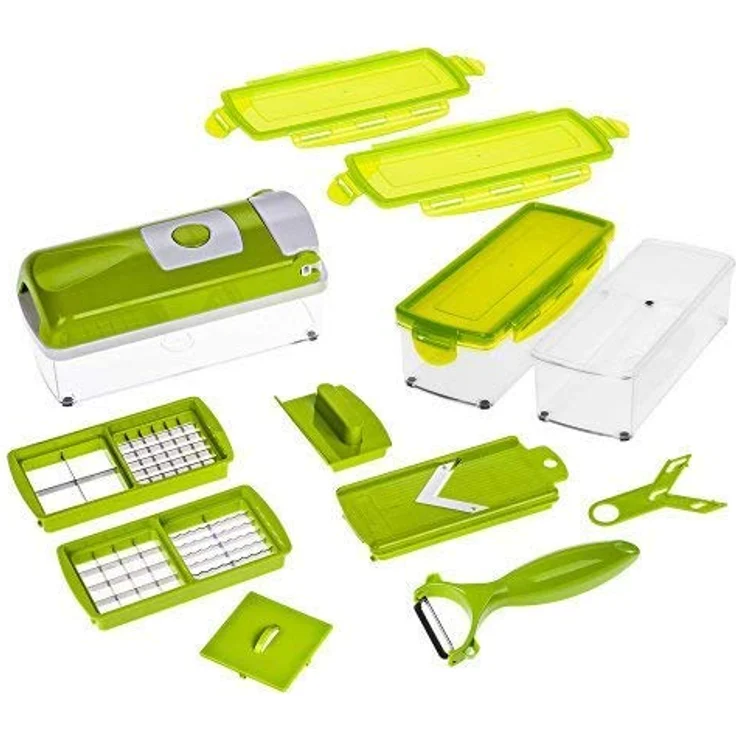 Genius Nicer Dicer Smart | 13 Teile | Gemüseschneider | Zwiebelschneider | Schneiden - Würfeln - Hobeln - Stifteln - Schälen - Aufbewahren | Mandoline | Multischneider | Gemüsehobel | Obstschneider | NEU – Bild 4