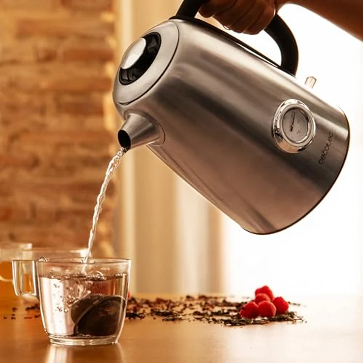 Cecotec Elektrischer Wasserkocher Thermosense 620 Vintage, 1,7L Edelstahl, 2200W, Analoges Thermometer, Antikalk-Filter, 360°-Basis, Kabelloser Behälter – Bild 4