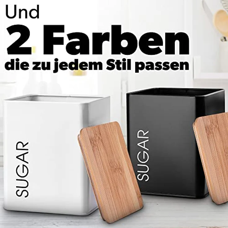 KADAX Vorratsdose "SUGAR", luftdichter Vorratsbehälter aus pulverbeschichtetem Stahl, quadratisch, weiß – Bild 4