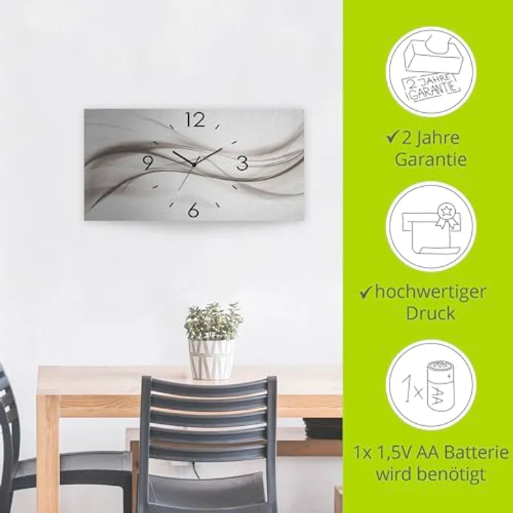 ARTLAND Wanduhr ohne Tickgeräusche Alu Funkuhr 50x25 cm Eckig Lautlos 3D Design Kunst Welle Abstrakt Modern Silber K5ZO – Bild 3