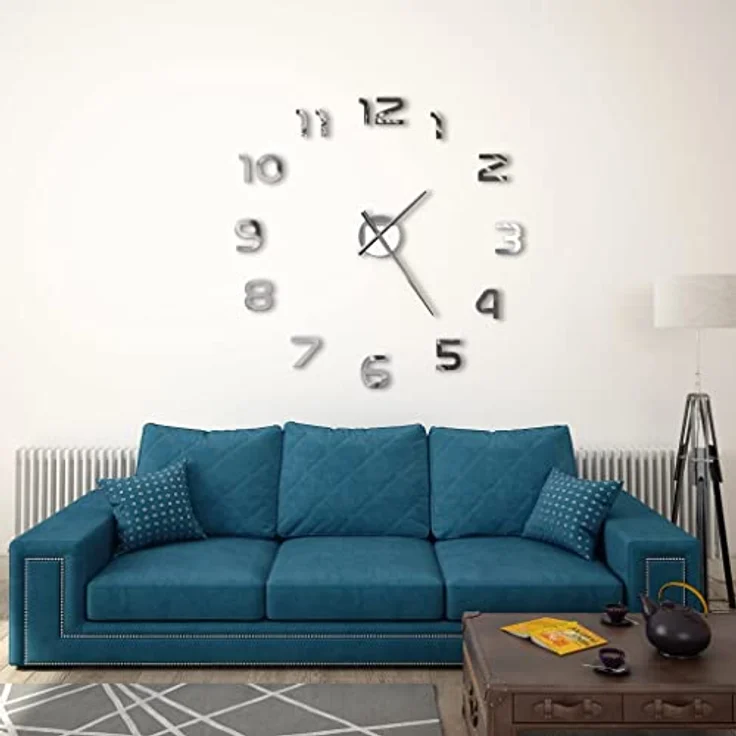 vidaXL 3D Wanduhr Modernes Design 100cm XXL Silbern Wand Uhr Wandtattoo Deko – Bild 2