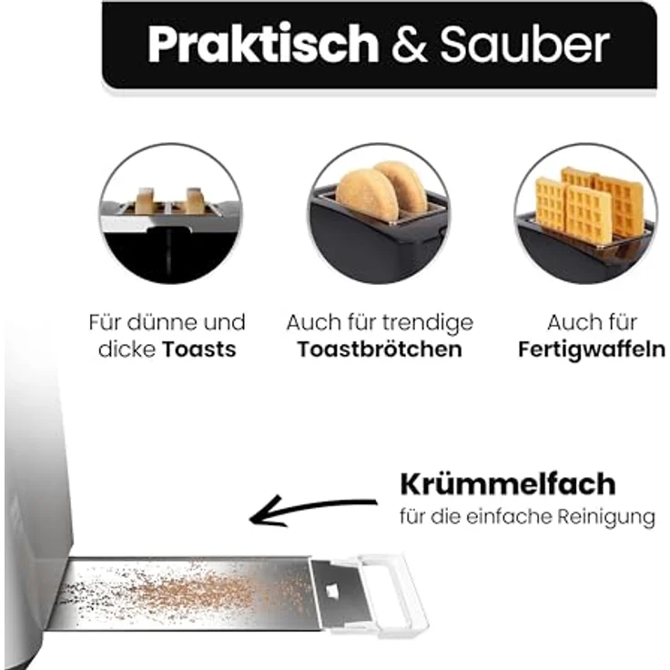 Bomann® Toaster 2 Toastschlitze | Toaster mit Brötchenaufsatz | Toaster 2 Scheiben mit Liftfunktion | Toster mit Auftau- und Aufwärm-Funktion | für Brötchen und Toast | TA 6065 CB weiß – Bild 3
