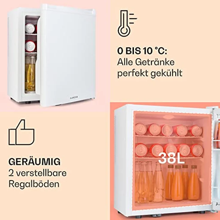 Klarstein Mini Kühlschrank für Zimmer, Mini-Kühlschrank für Getränke, Snacks & Kosmetik, 38L, Leise & Energiesparend – Bild 4