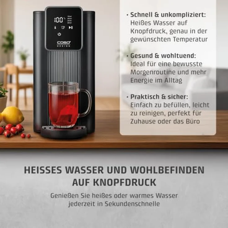 Caso Wasserkocher 1896 HW 616 Turbo, 2600 Watt, 7 Temperatureinstellungen, 2,5 Liter Wassertank, Edelstahlheizelement – Bild 3