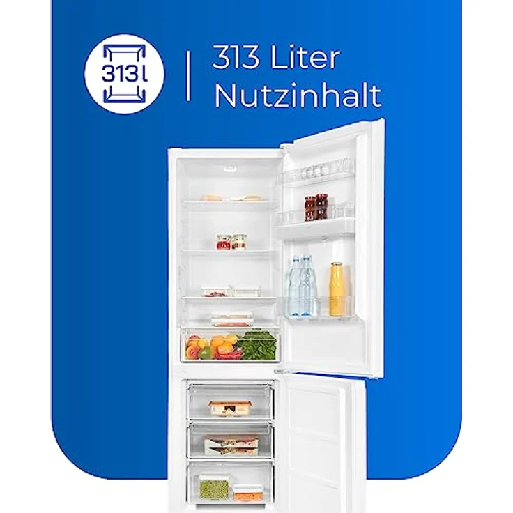Exquisit Kühl-Gefrierkombination KGC320-95-E-WS-040C weiss | 313 l Nutzinhalt | Kühlgefrierkombination freistehend mit Wasserspender | Alarm | 4 Sterne gefrieren – Bild 4