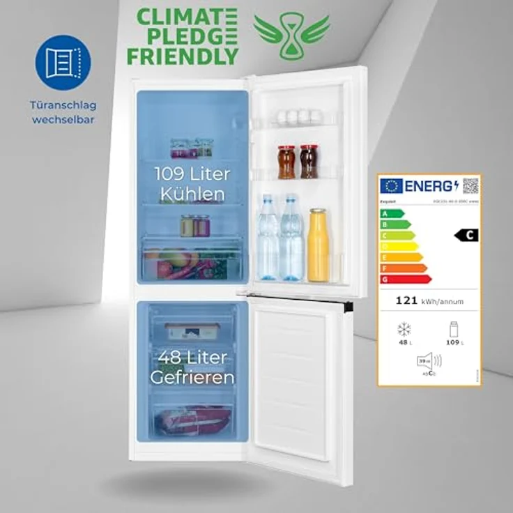 Exquisit Kühl-Gefrierkombination KGC231-60-E-050C weiss | 157 l Nutzinhalt | Schnellkühlen | Alarm | 4* Gefrieren – Bild 2