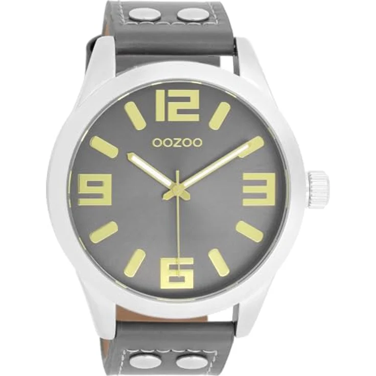 OOZOO Quarzuhr C1087, Armbanduhr mit Metallgehäuse, grau Zifferblatt, dunkelgraues Lederarmband, Ø 46mm, spritzwassergeschützt – Bild 3