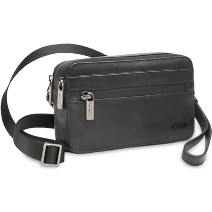 Roncato Detroit Umhängetasche Leder, 21 cm, schwarz, mit Reißverschluss und abnehmbarem Trageriemen