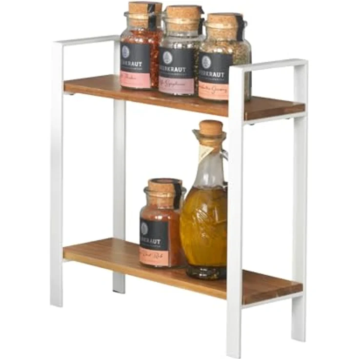 Wenko Küchenregal Louisa, 2 Etagen Küchen Organizer aus Akazienholz, Weiß - Abmessungen 32 x 11 x 33 cm – Bild 4
