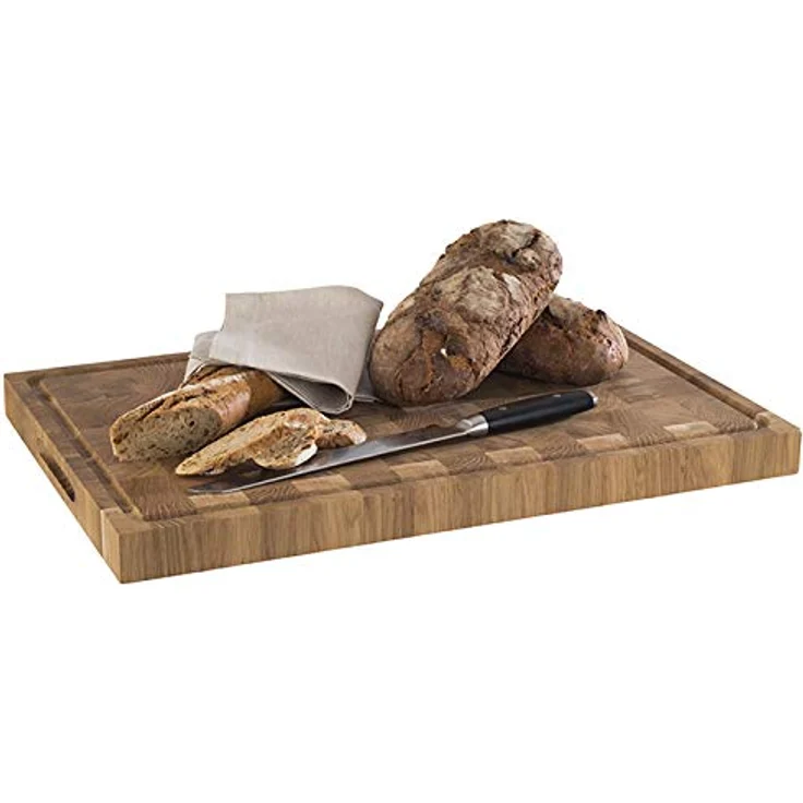 APS APS 806 Schneidbrett - Käsebrett aus geöltem Eichenholz, B x T x H: 58 x 37,5 x 4,5 cm, mit Saftrinne, Antirutsch-Füßchen und Griffmulden, Naturfarben – Bild 2