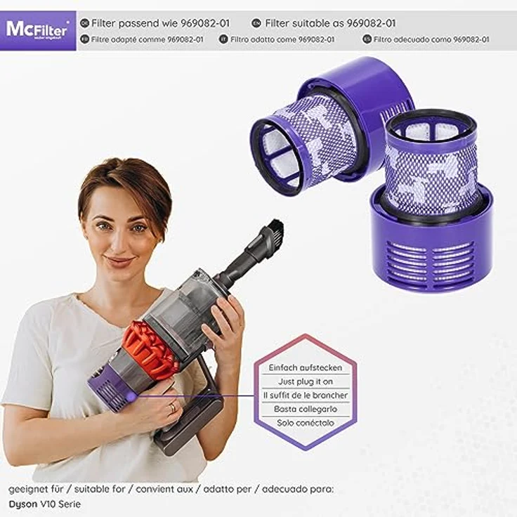 McFilter HEPA-Filter 4 Stück, Staubsauger-Zubehör für Dyson V10, SV12, Cyclone, auswaschbar, lila/schwarz/weiß – Bild 5