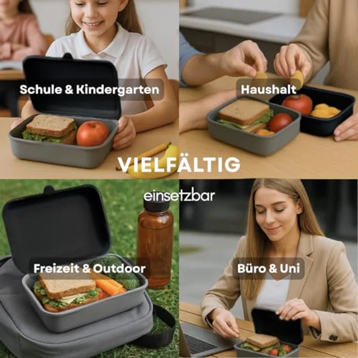 COFI Brotdosen 3er-Set, Lunchbox/Frühstücksbox, BPA-frei, spülmaschinenfest, stapelbar, 1600 ml, Schwarz-Grau – Bild 5